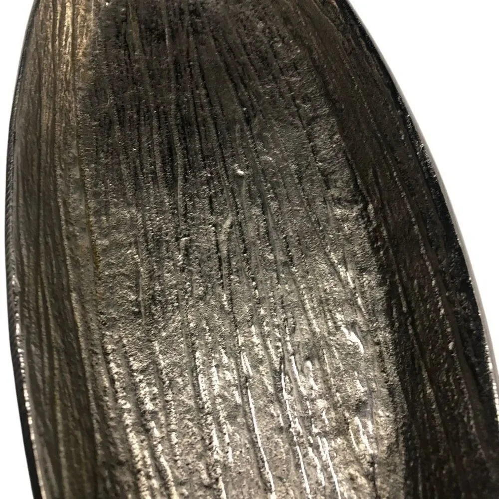 Simply Designz Silver Tone Bark Like Design Long Serving Tray Dish Home Decor